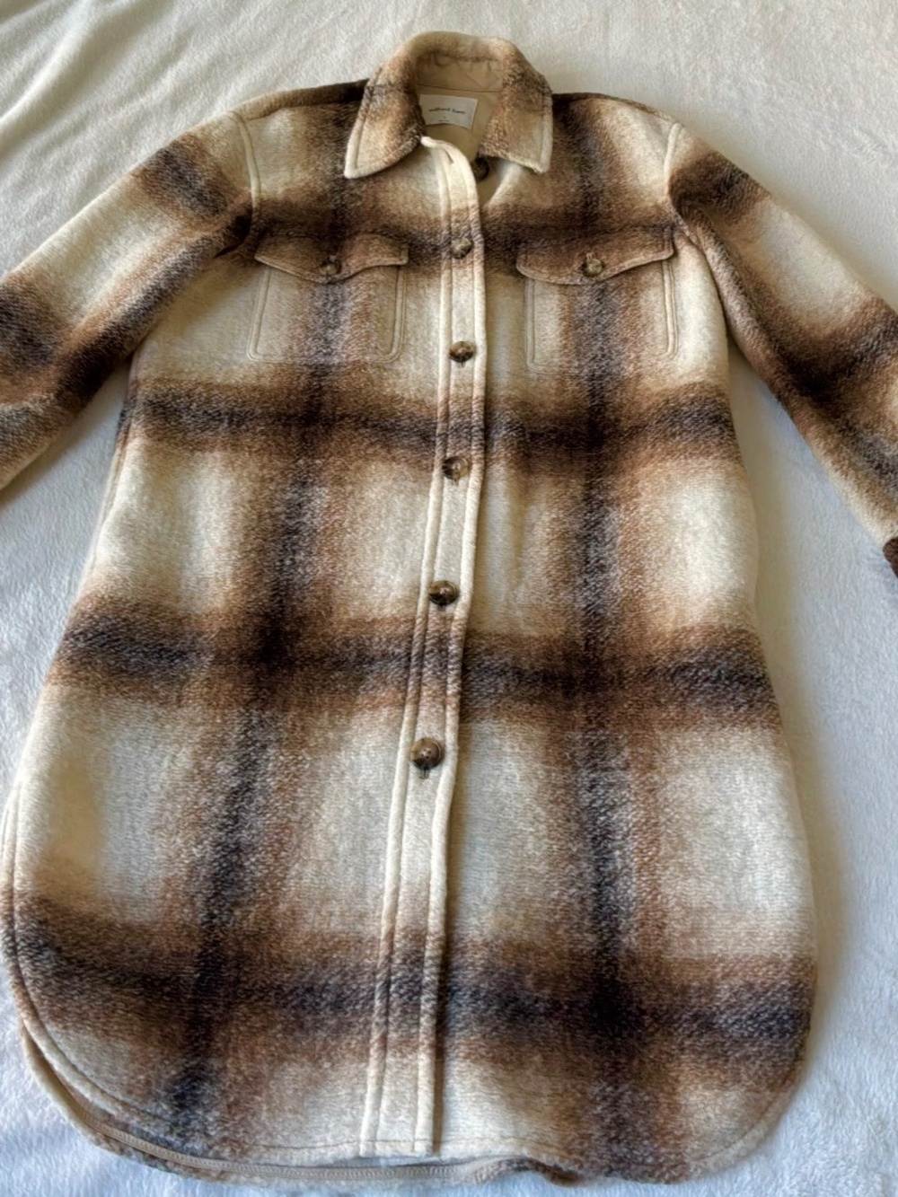 Aritzia Wilfred Free The Gianna Long Shirt Jacket Plaid Wool Blend - Small